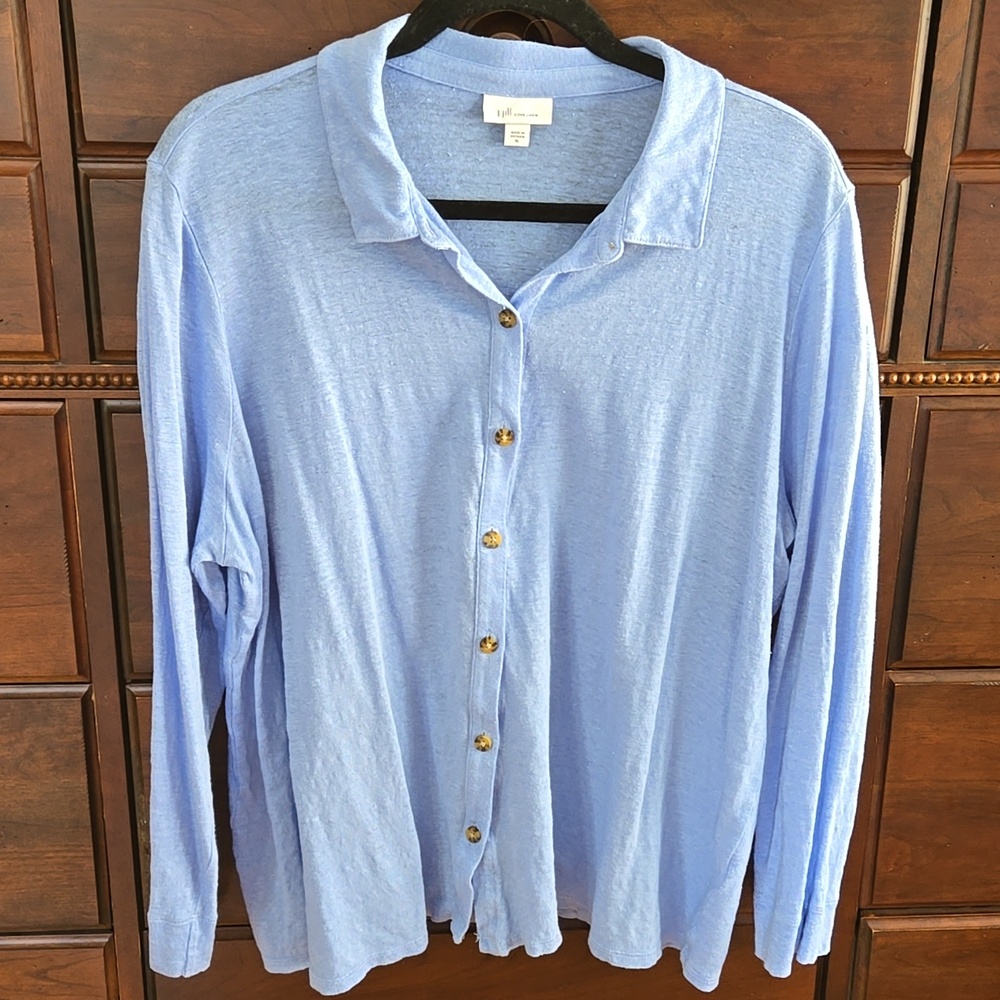 J.Jill Linen Button Down Light Blue Shirt. Size XL.  Like new!